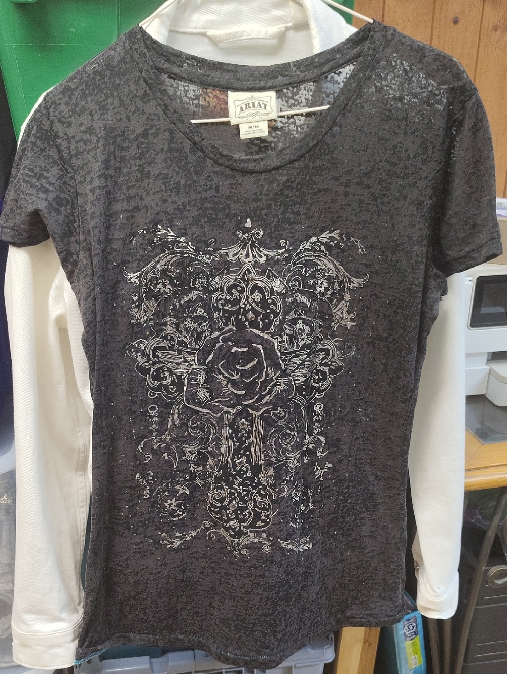 Ariat Black Short-Sleeve Tee with Silver Floral Medallion